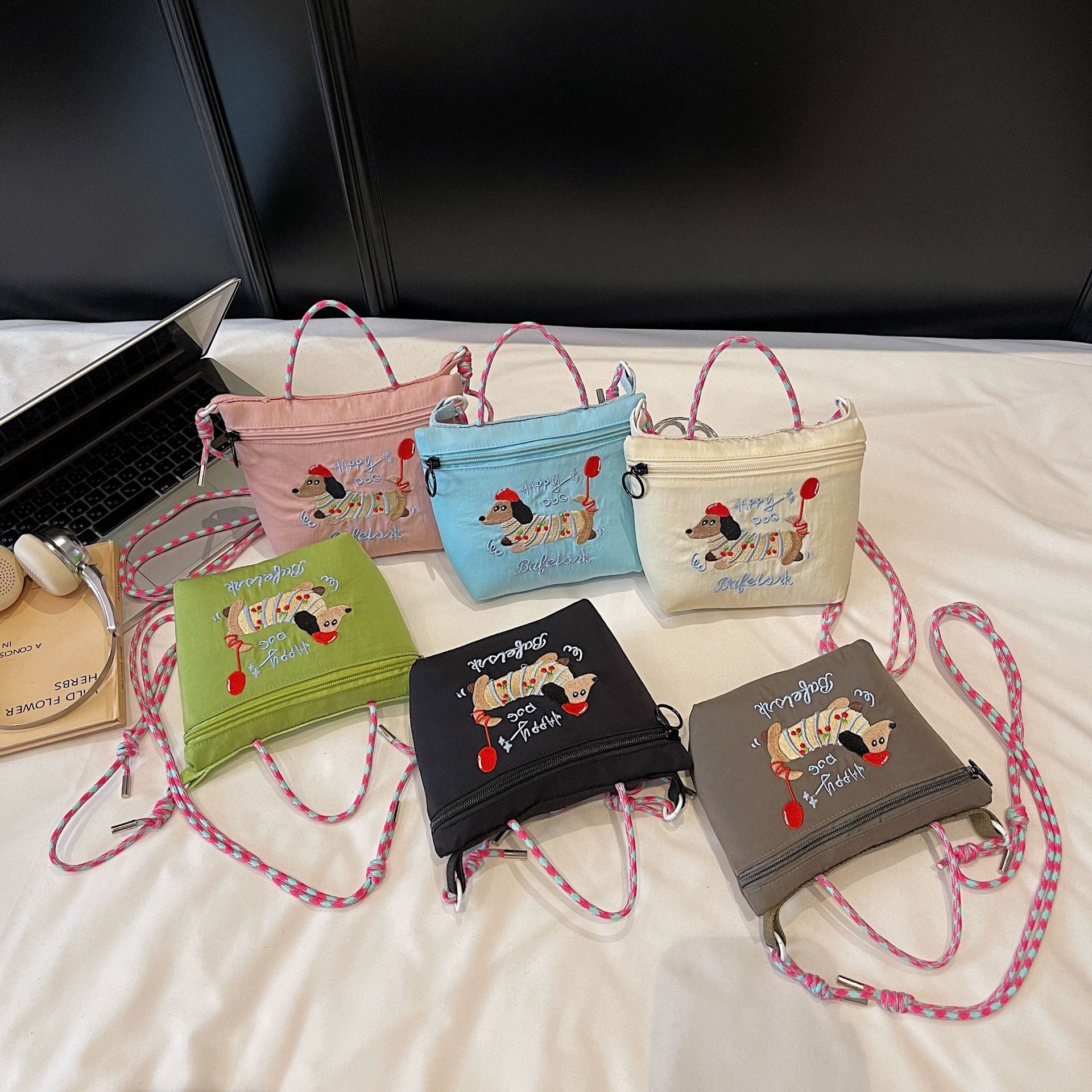Dachshund Dog Embroidered Cloth Messenger Bag