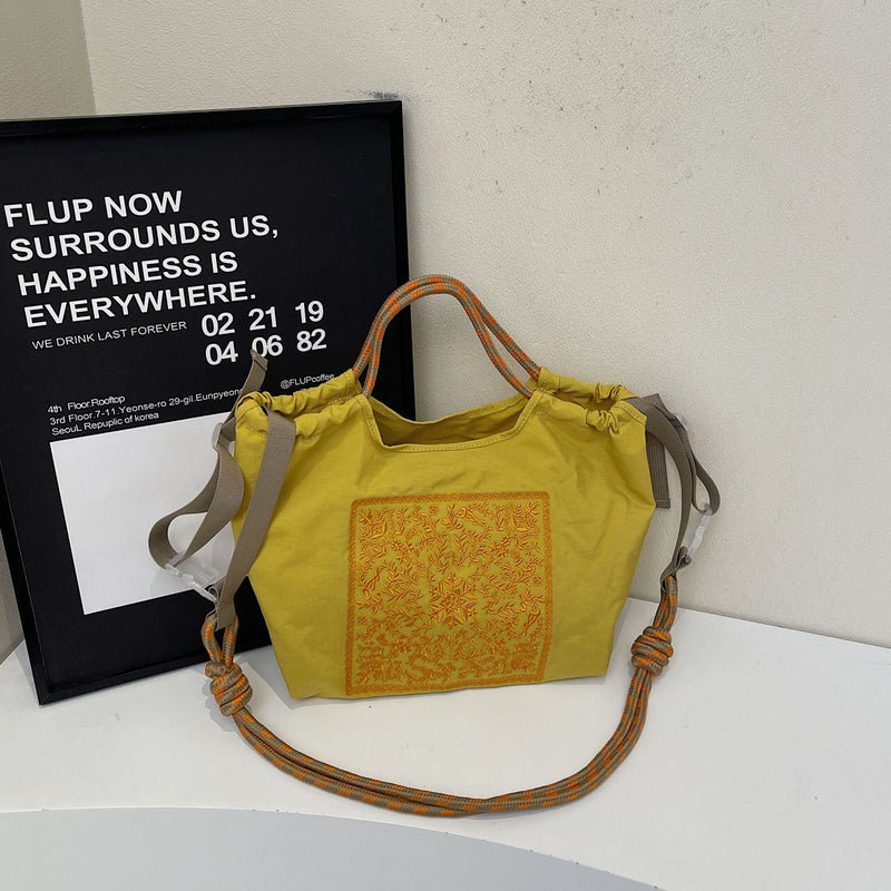 Embroidered Drawstring Cloth Bag Large Capacity Casual Messenger Bag
