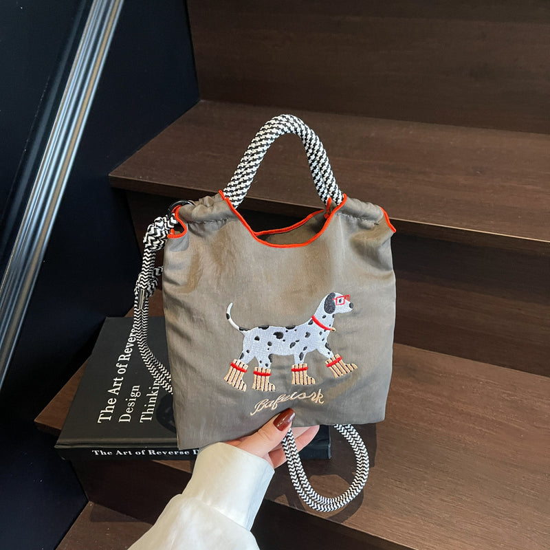 Cartoon Dog Embroidery Handbag Women's Shoulder Bag Fashion Nylon