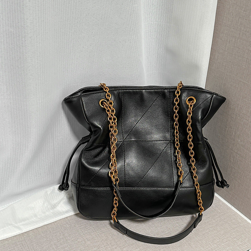 Light Luxury Suede Pleated Drawstring Diamond Tote Bag
