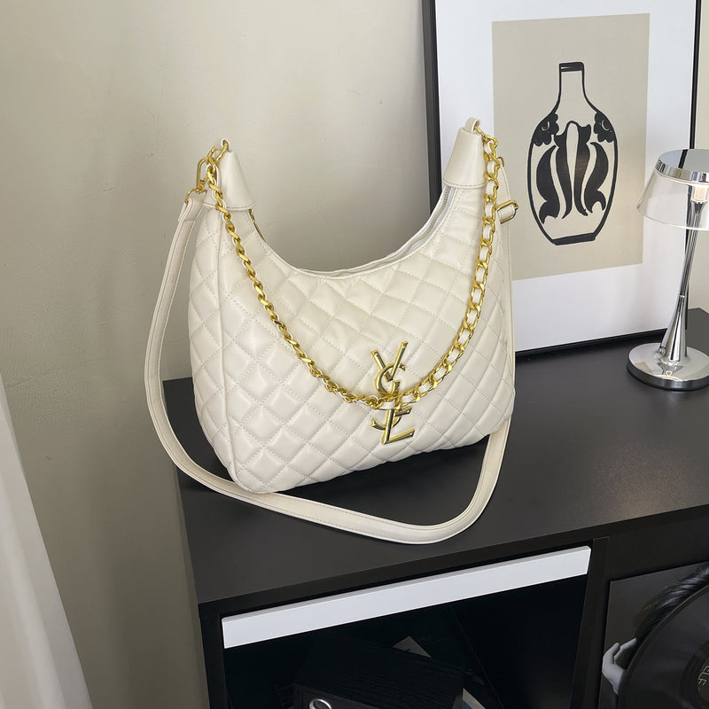 Chain Rhombus Embroidery Large Capacity Shoulder Handbag
