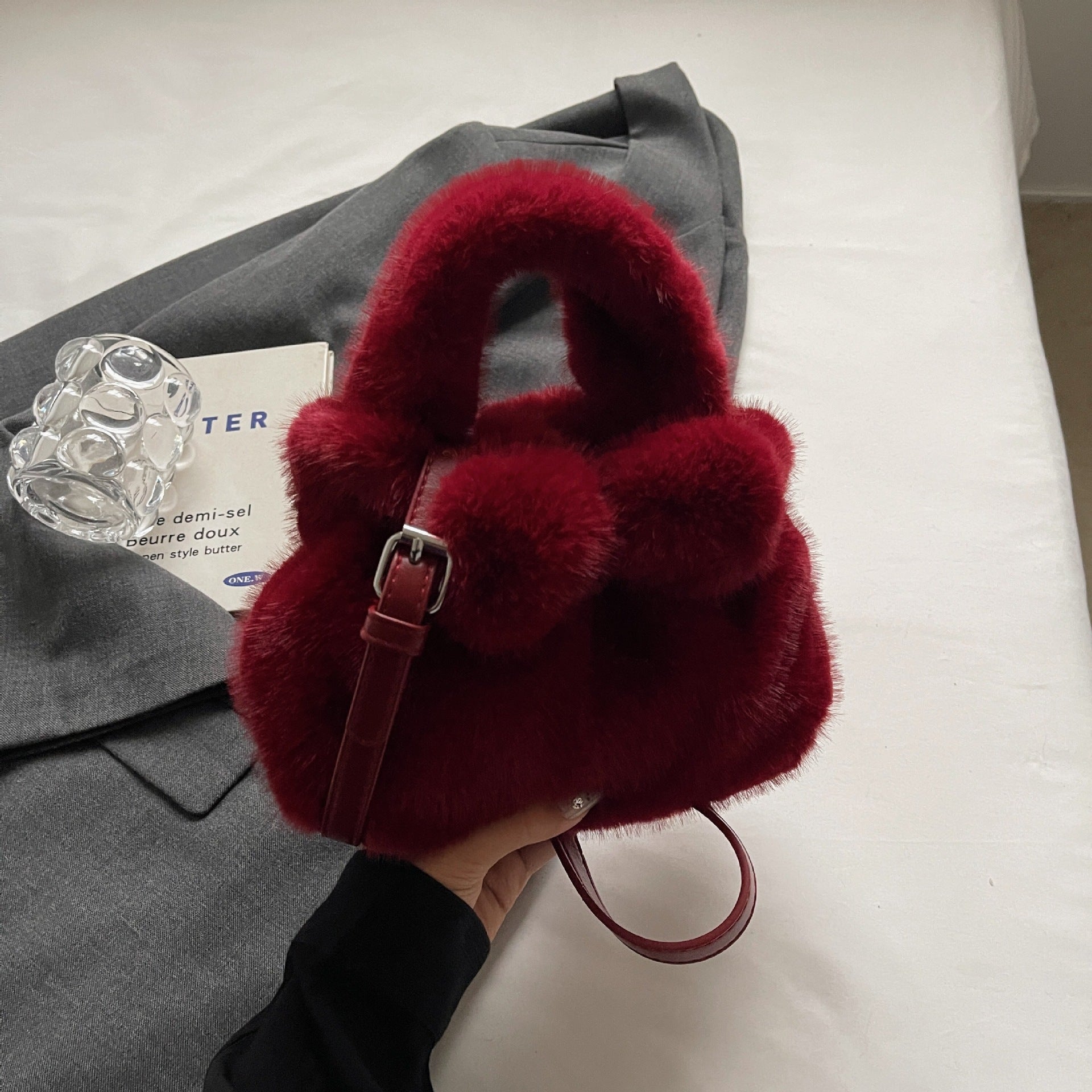 Retro Plush Bow Bag Fluffy Fashion Messenger Bag