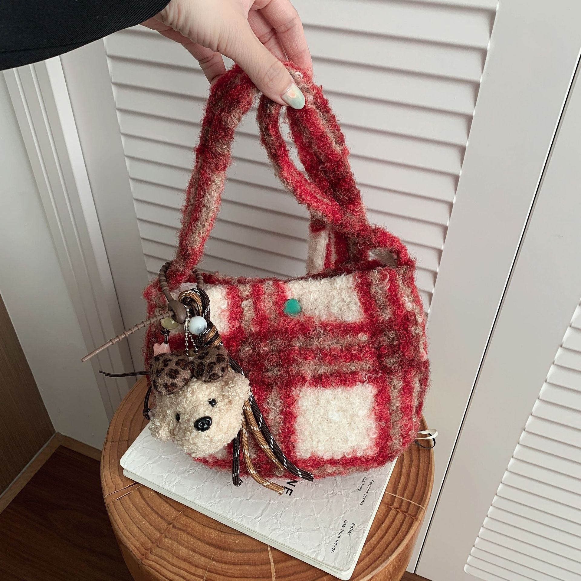 Retro Plush Shoulder Bag Trendy Messenger Saddle Bag