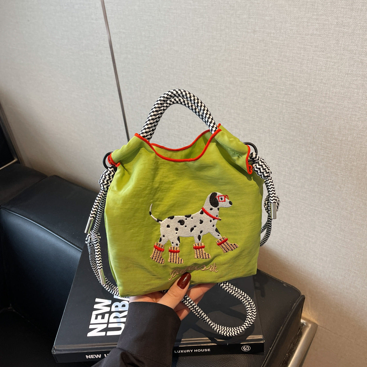 Cartoon Dog Embroidery Handbag Women's Shoulder Bag Fashion Nylon