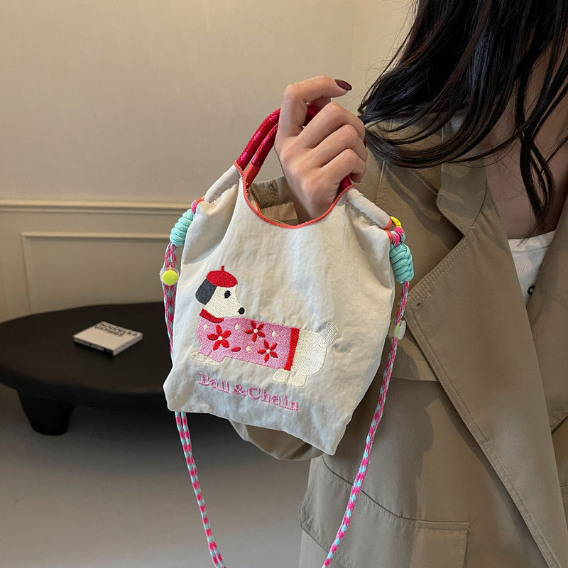 Cute Dachshund Dog Ball Chain Cloth Bag Women's Trendy Shoulder Messenger Bag