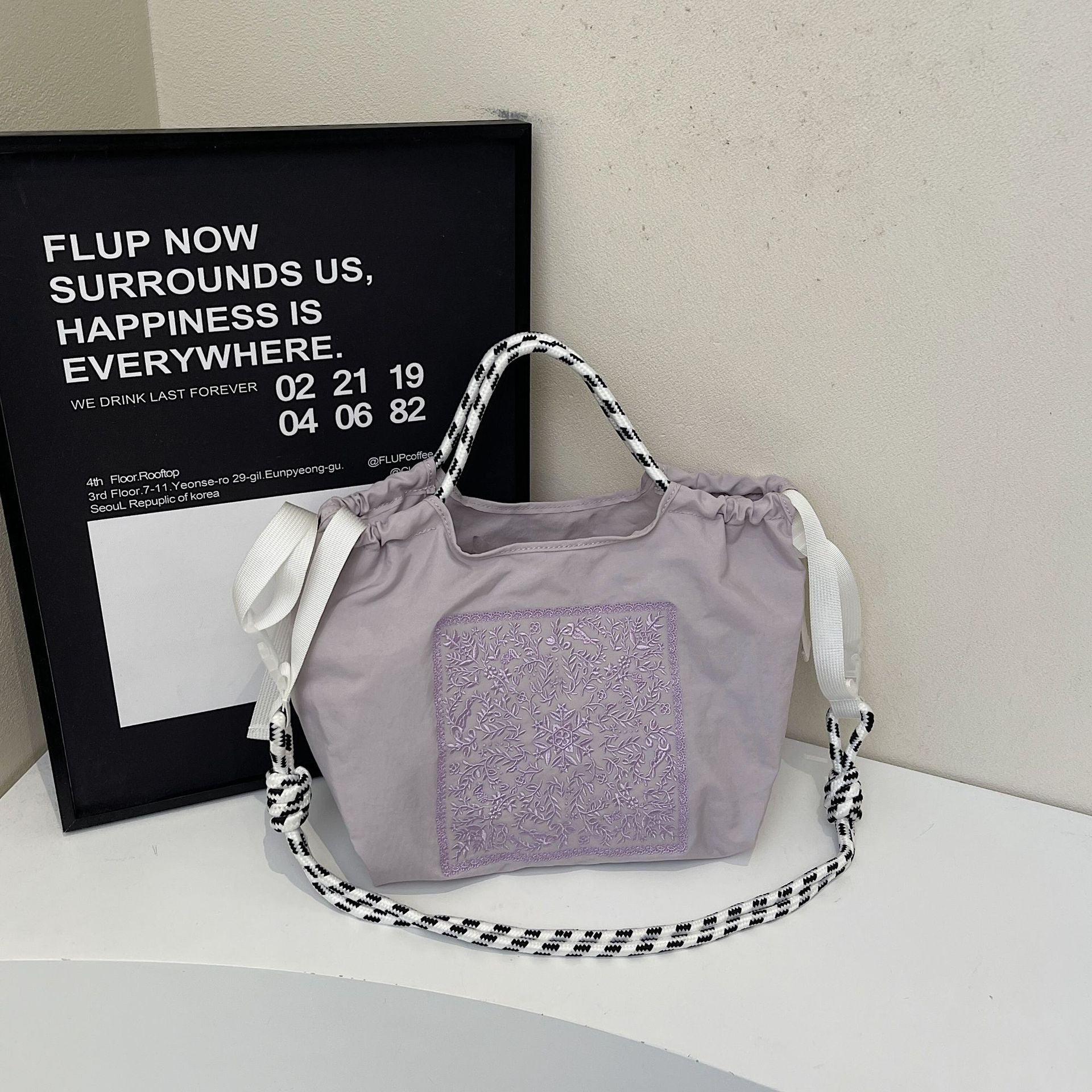 Embroidered Drawstring Cloth Bag Large Capacity Casual Messenger Bag