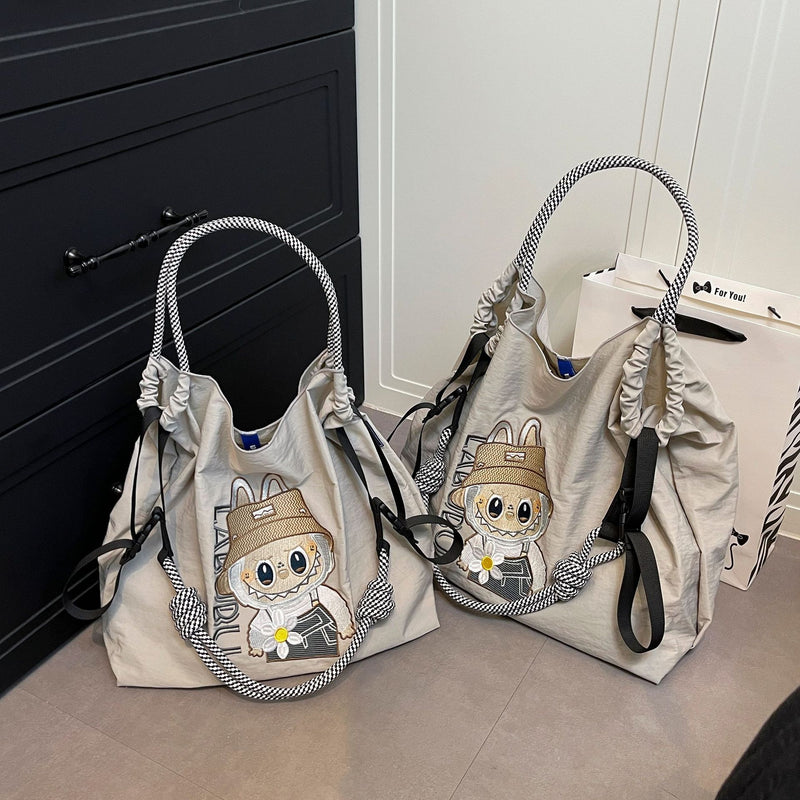 Embroidered Cartoon Tote Bag Large Capacity Casual Commuter Shoulder Crossbody