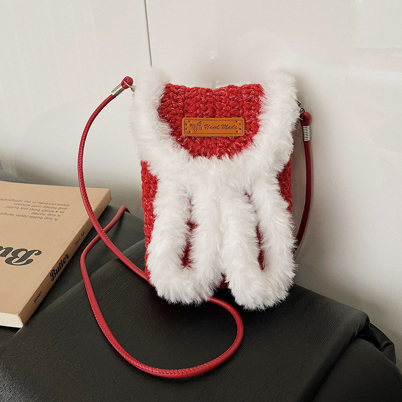Cute Furry Mini Bag - Woven Square Messenger Bag