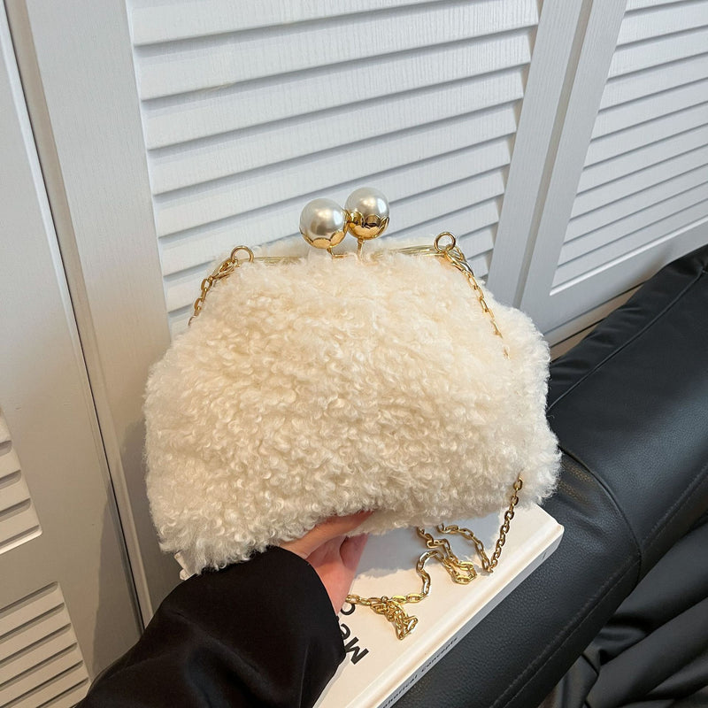 Pearl Messenger Bag with Chain Clip Plush Shell