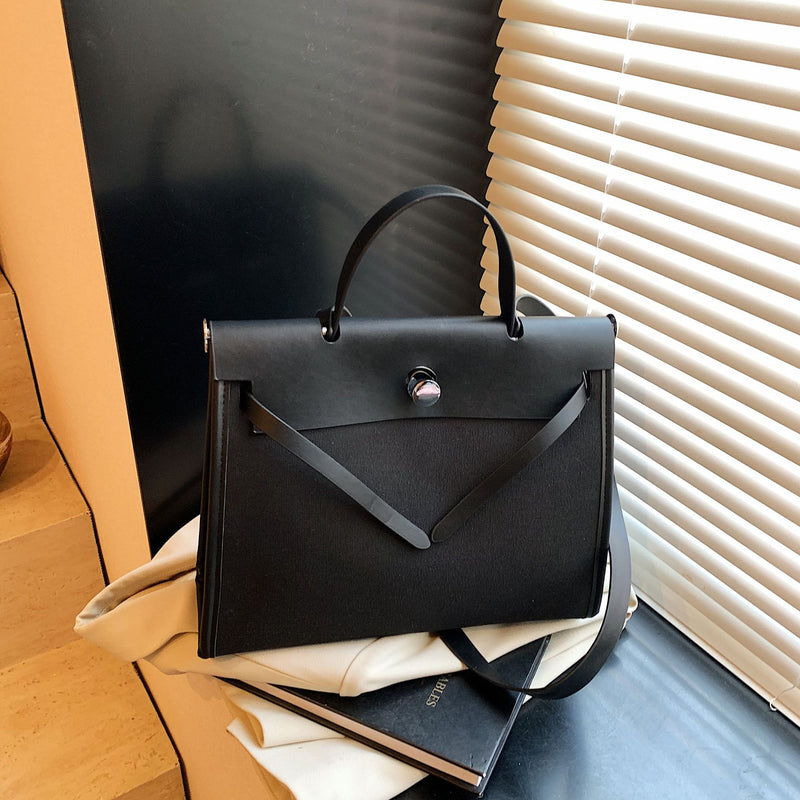 High-End Canvas Splicing Kelly Bag Large-Capacity Shoulder Bag