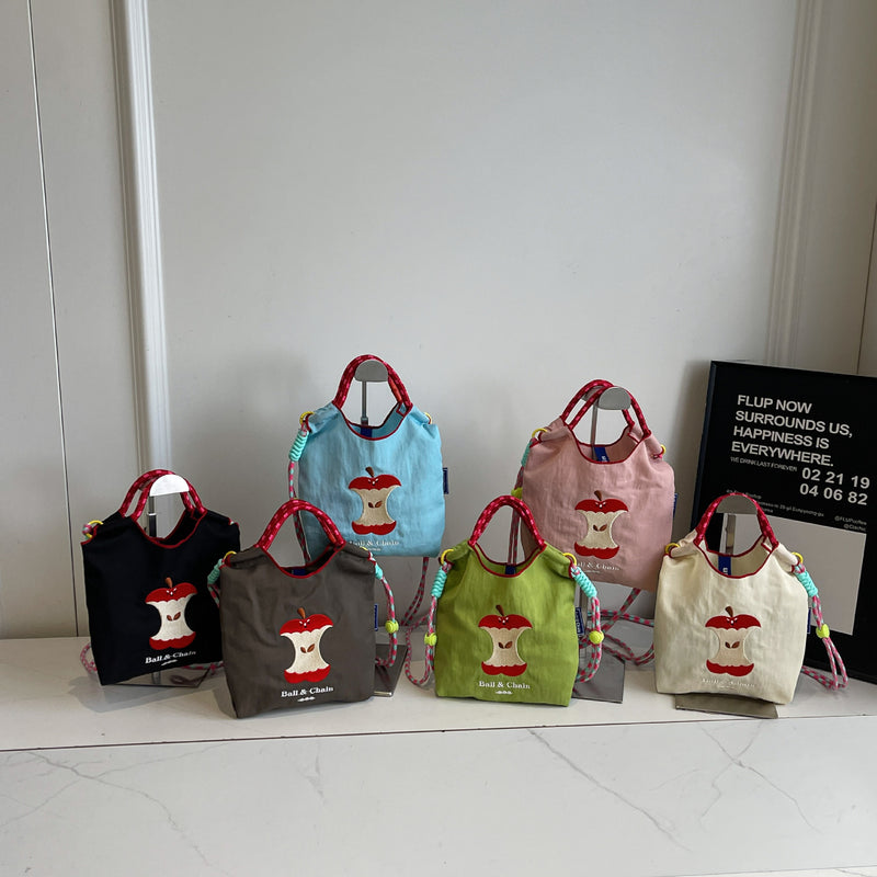Cute Cartoon Apple Handbag with Ball Chain Shoulder Strap