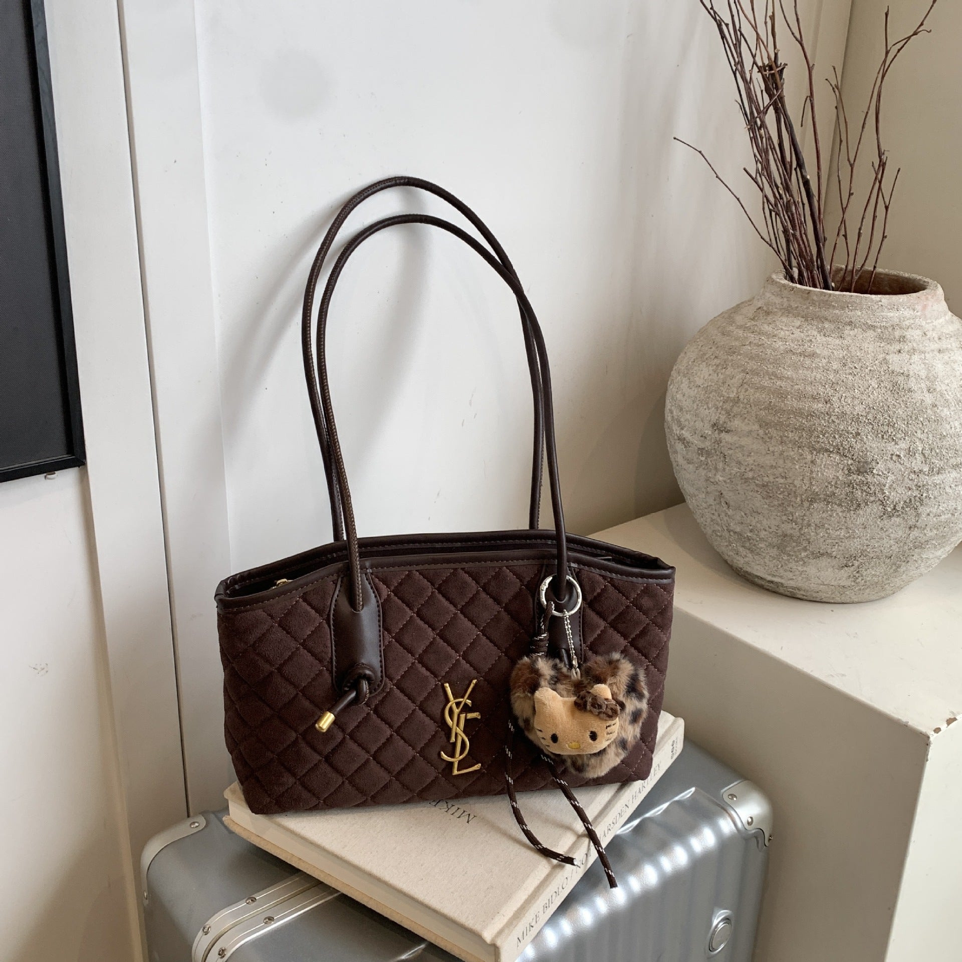 Retro Rhombus Matte Bucket Bag Trendy Shoulder Bag