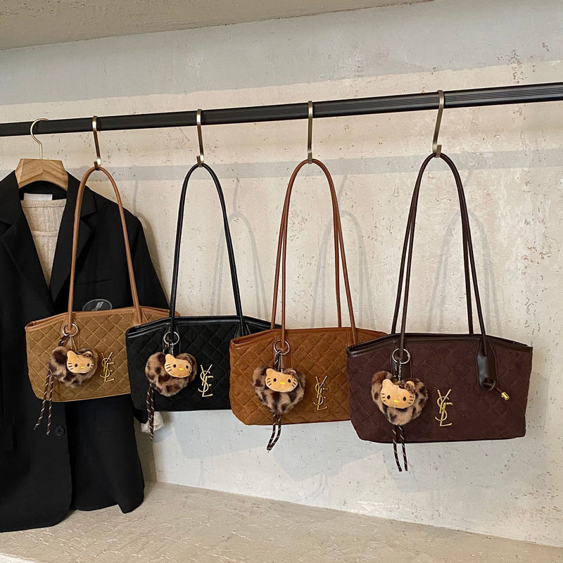 Retro Rhombus Matte Bucket Bag Trendy Shoulder Bag