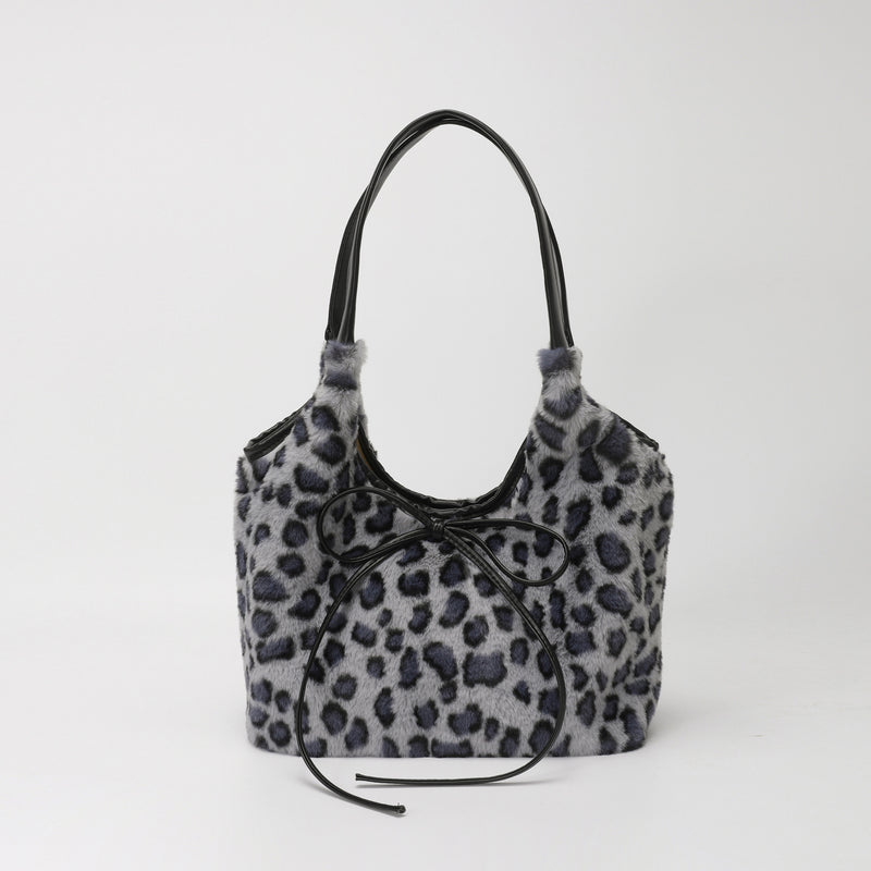 Leopard Print Plush Tote Bag for Women Light Luxury Commuter Bag