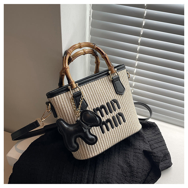 Woven Bag Miu Handbag Niche Design Embroidered Bucket Bag Commuter Light Luxury Trade Shoulder Crossbody Bag