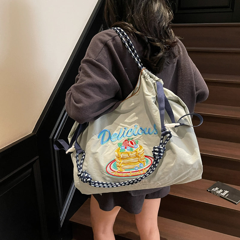 Nylon Embroidered Shoulder Tote Bag for Women