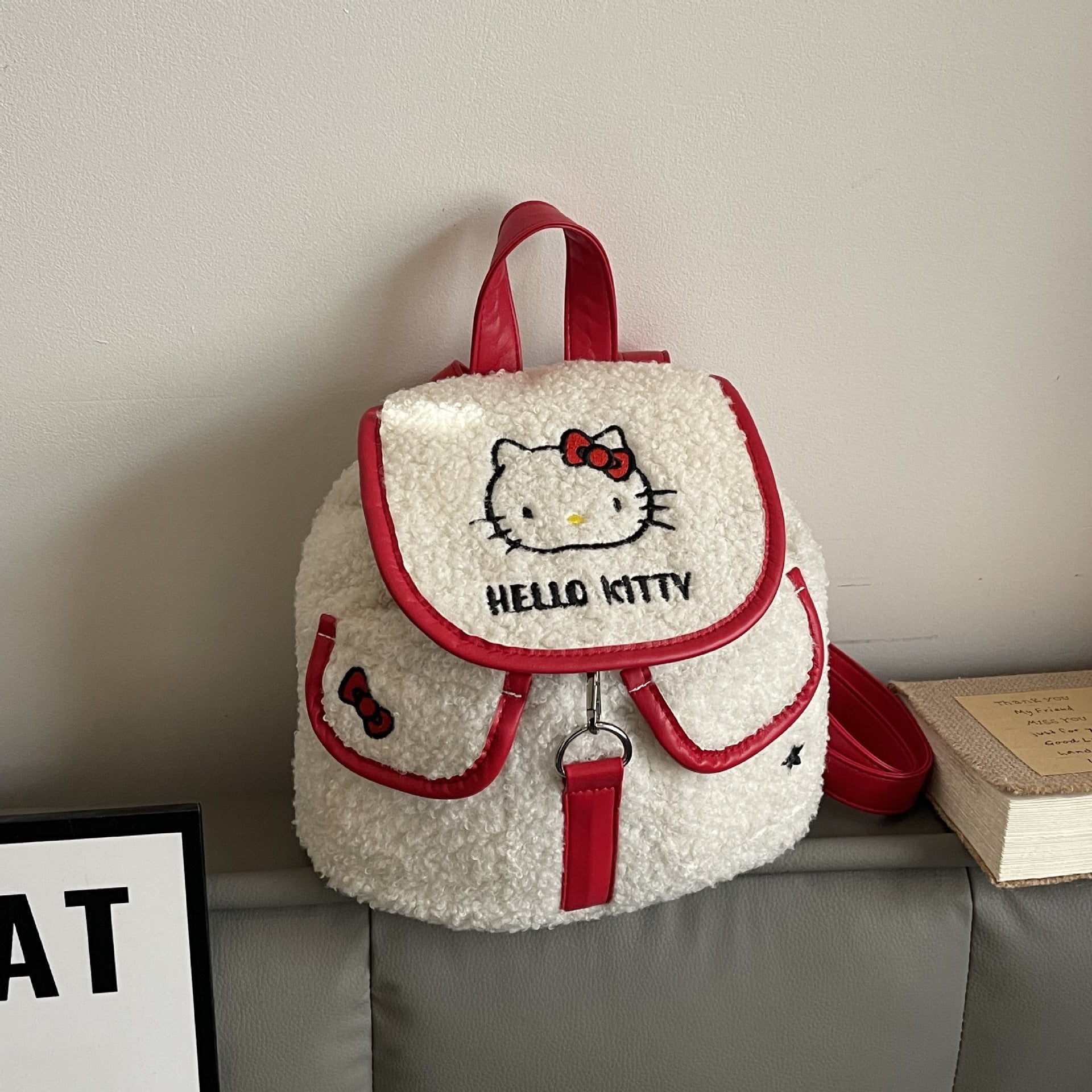 Cartoon Sweet Cat Plush Flip Backpack Large Capacity Schoolbag