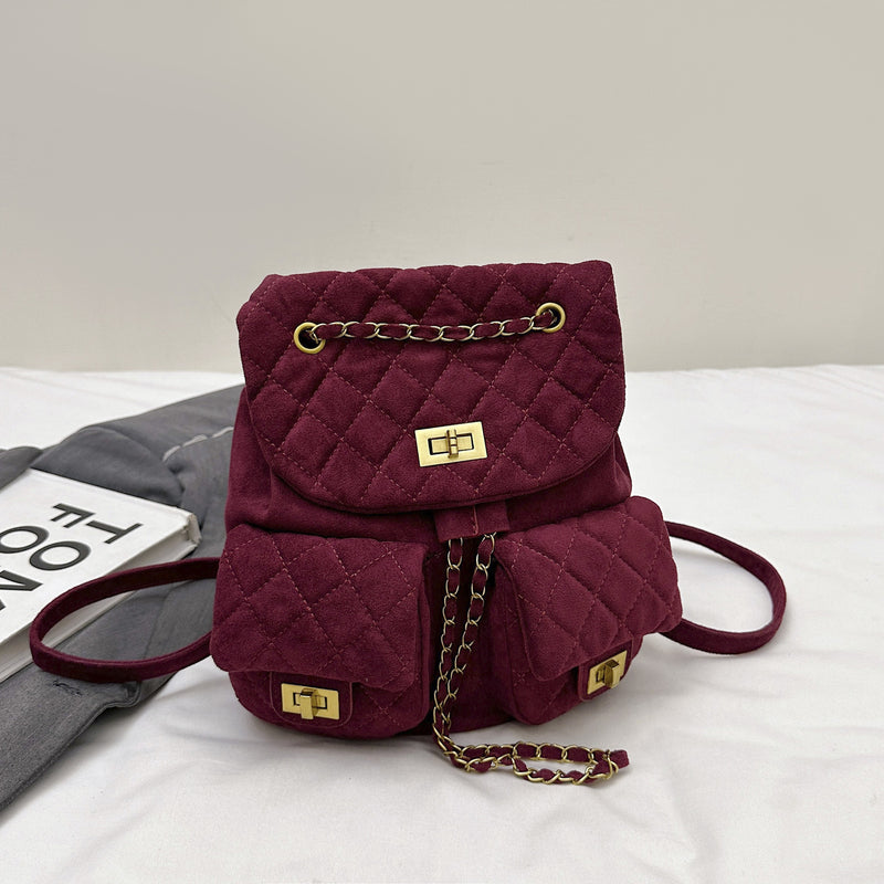 Women's Rhombus Chain Backpack Multi-Pocket Simple Style
