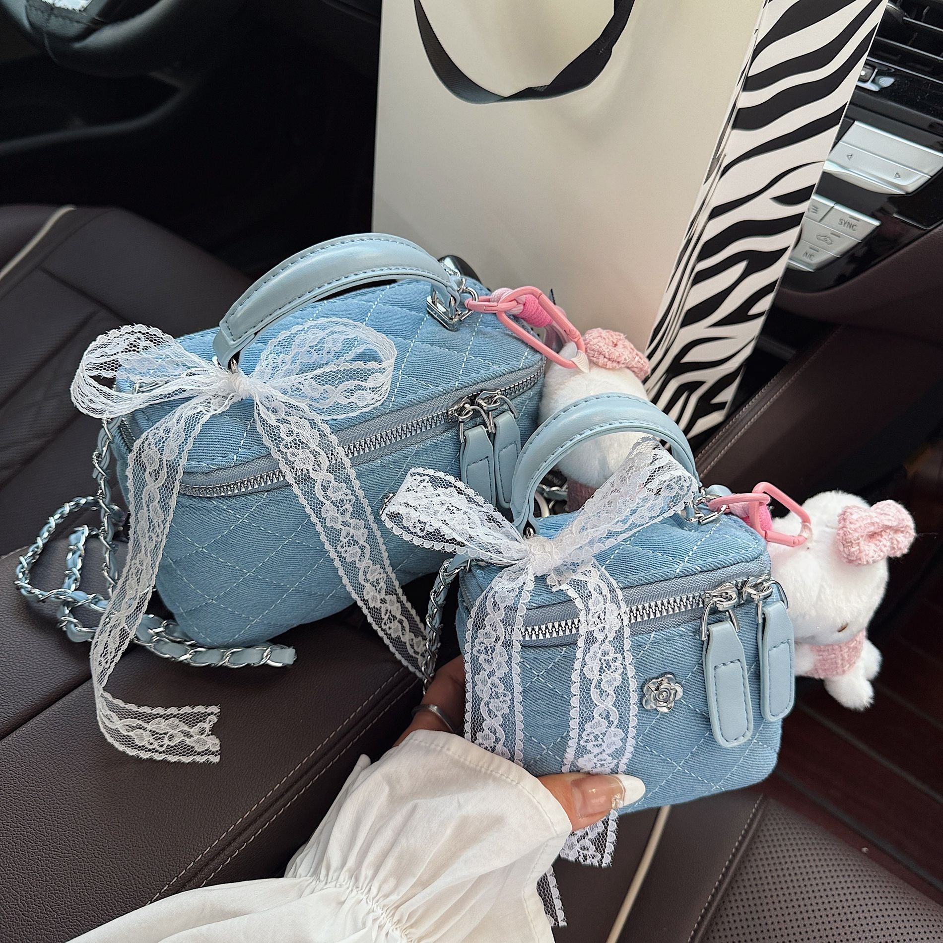 Rhombus Chain Box Bag Denim Shoulder Bag for Women