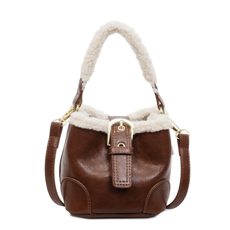 Retro Plush Splicing Shoulder Bag