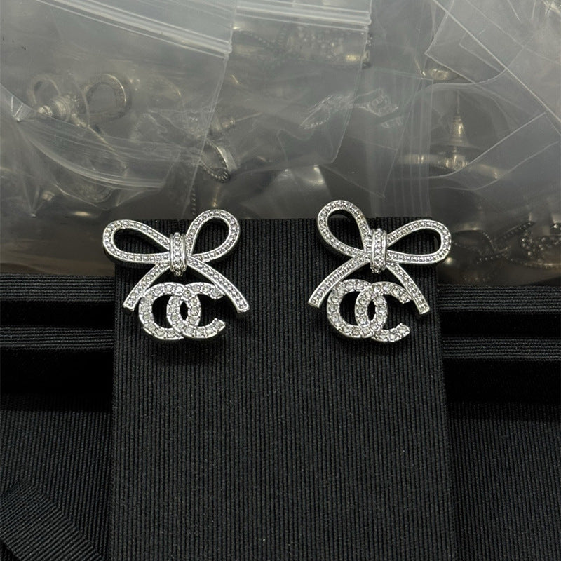 Luxury Rhinestone 925 Silver C Letter Stud Earrings for Women