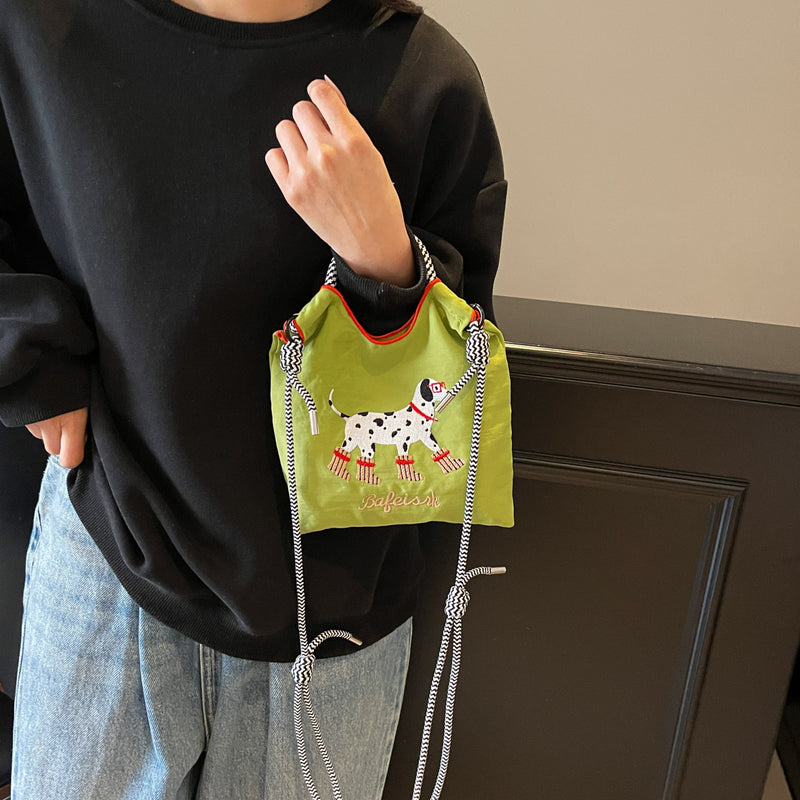 Cartoon Dog Embroidery Handbag Women's Shoulder Bag Fashion Nylon