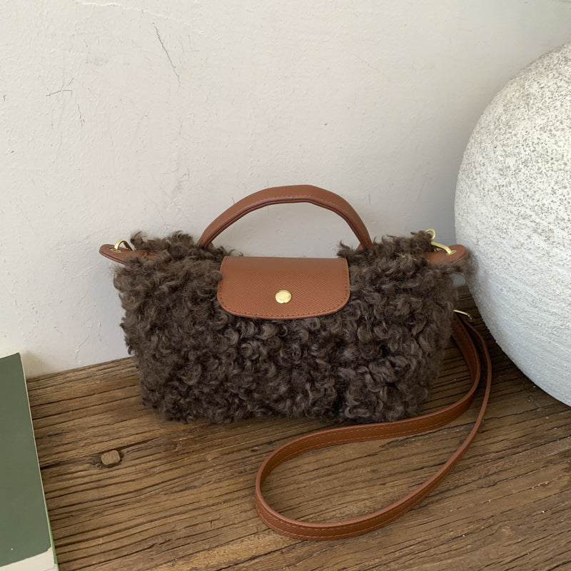 Retro Plush Fur Messenger Bag for Women Shoulder Bag