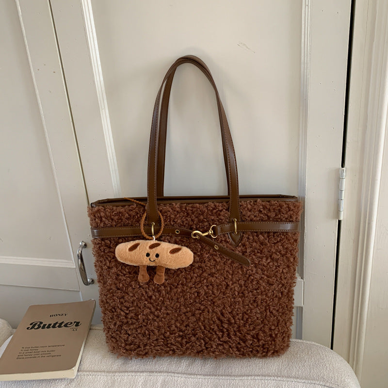 Ins Plush Premium Tote Bag Versatile Niche Gas Shoulder Bag Commuting Gas Large-Capacity Bucket Bag