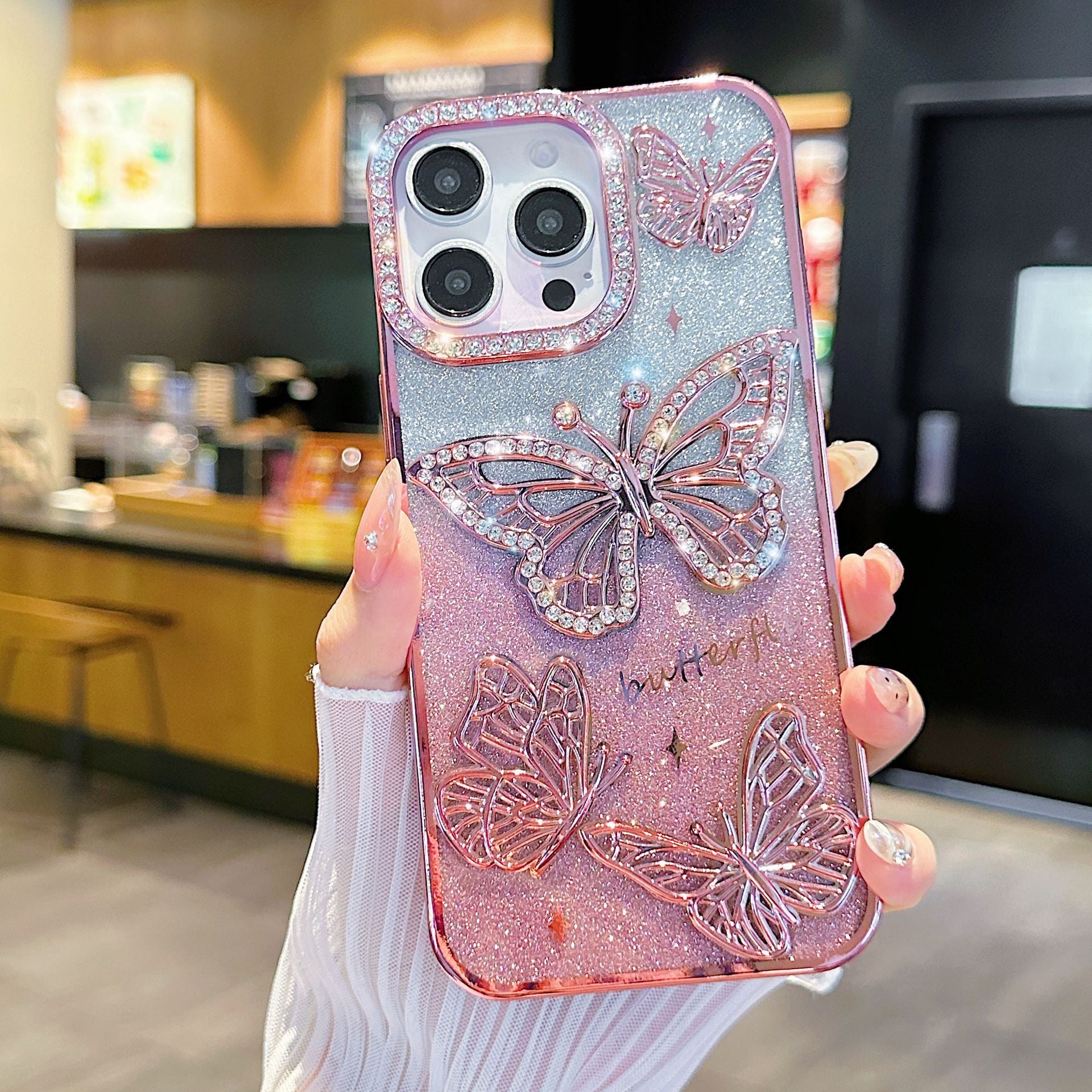 Three-Dimensional Butterfly Glitter Phone Case iPhone 16 17