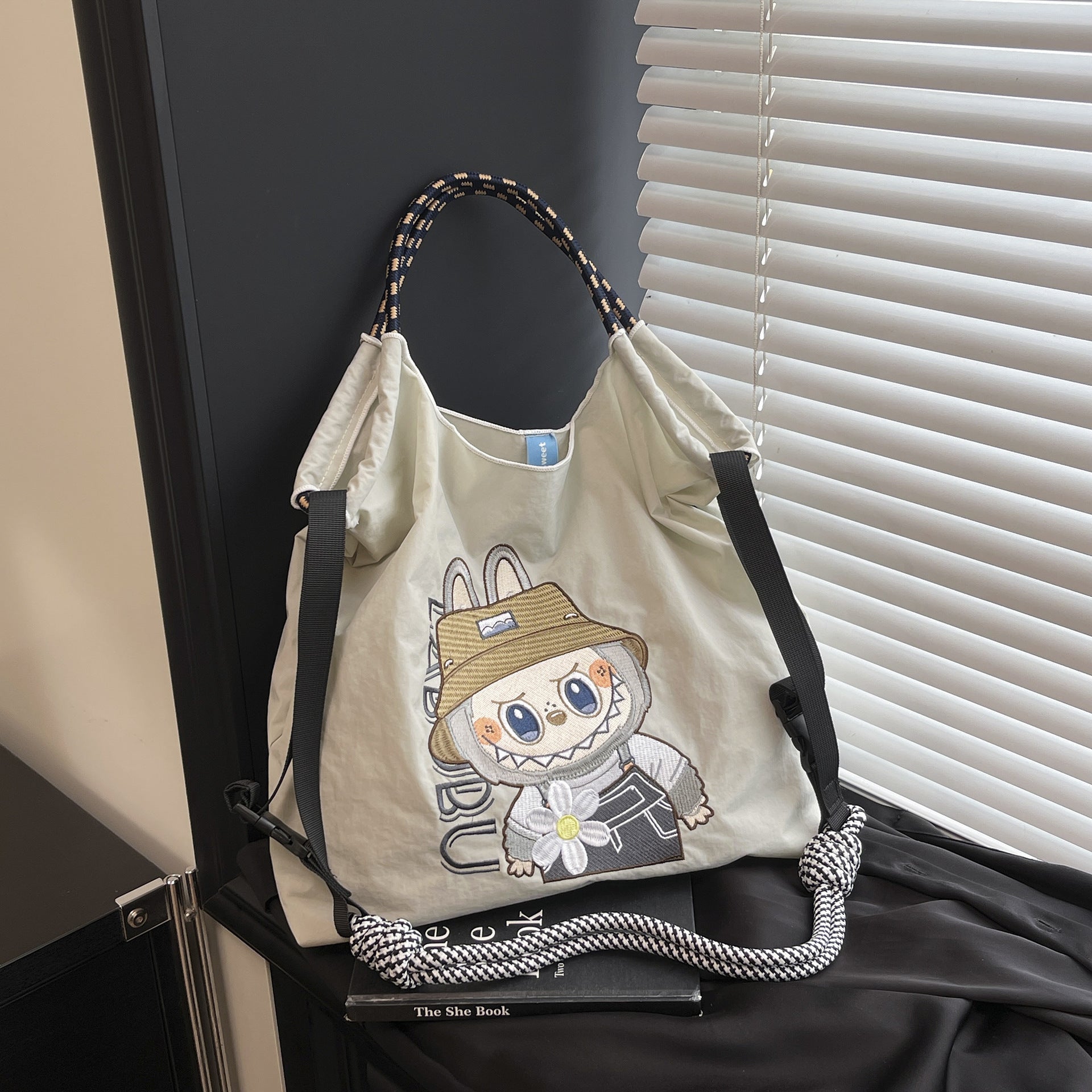 Embroidered Cartoon Tote Bag Large Capacity Shoulder Bag