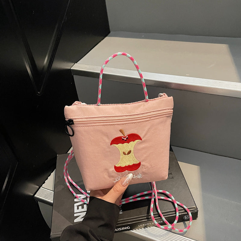 Apple Embroidered Nylon Messenger Bag for Women
