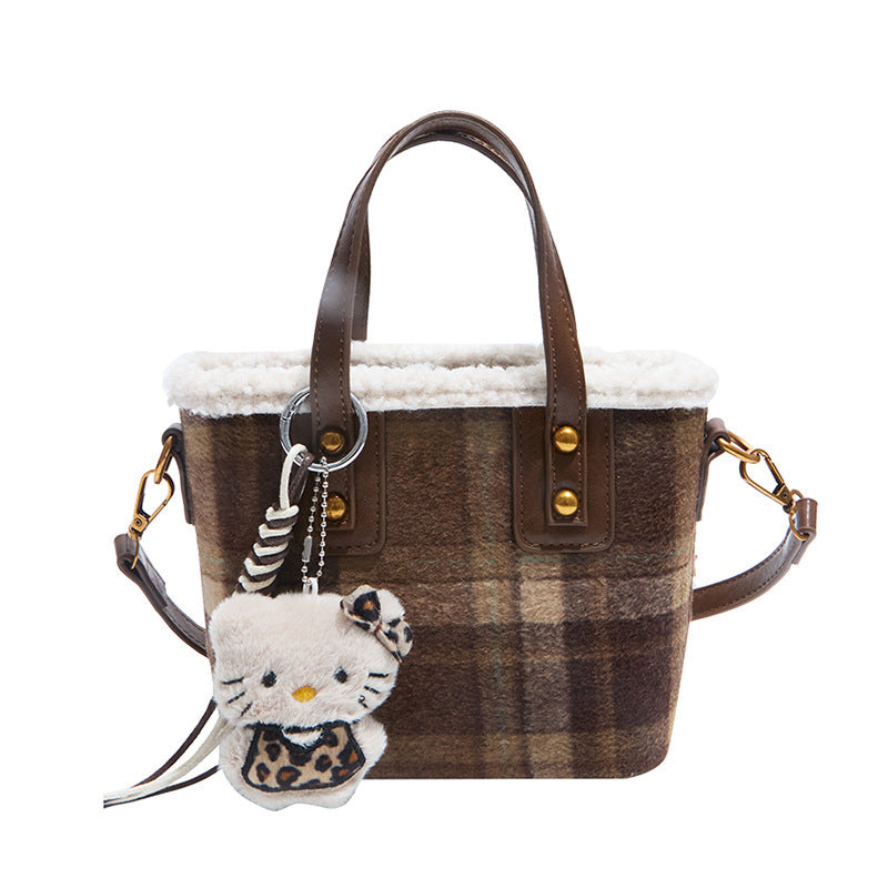 Fashionable Plaid Bucket Bag Large Capacity Messenger Bag