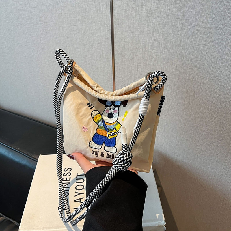 Nylon Drawstring Shoulder Bag for Commuting and Shopping