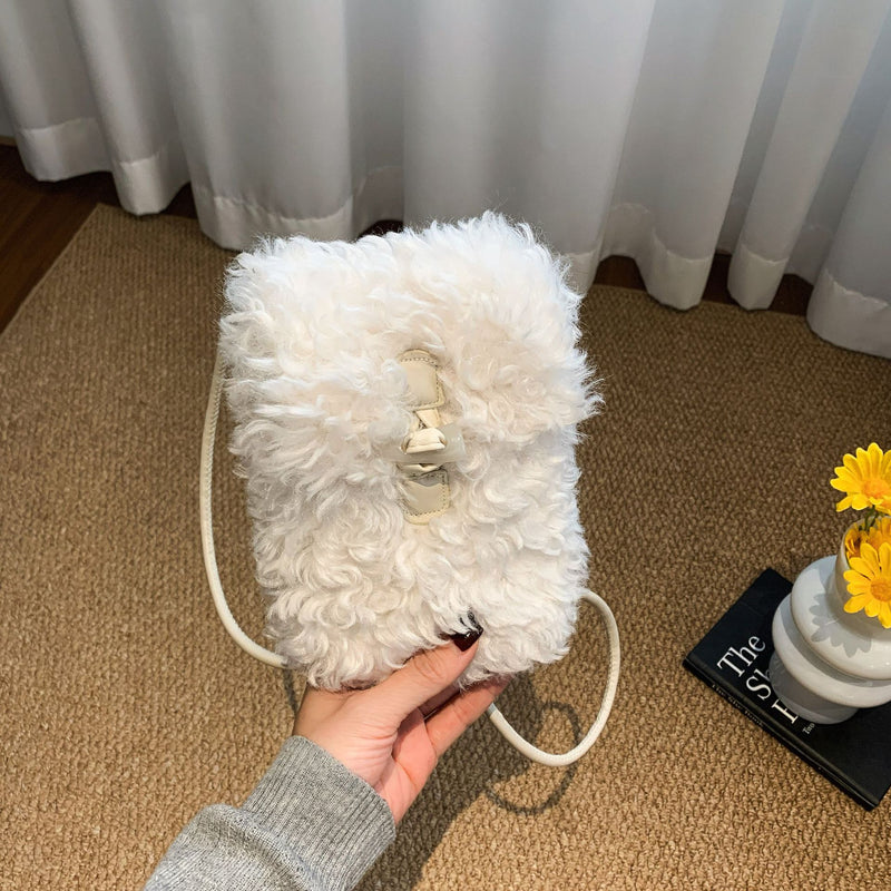 Retro Plush Small Square Bag Fashionable Female Messenger Bag