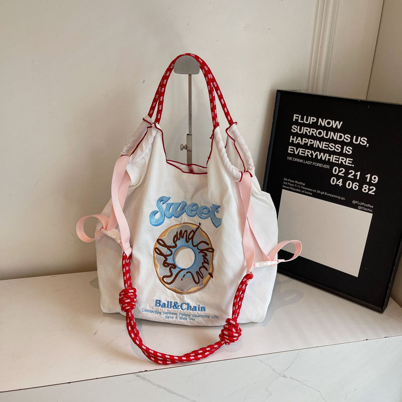 Embroidered Donut Ball Chain Nylon Bag Lightweight Eco-Friendly Shopping Bag