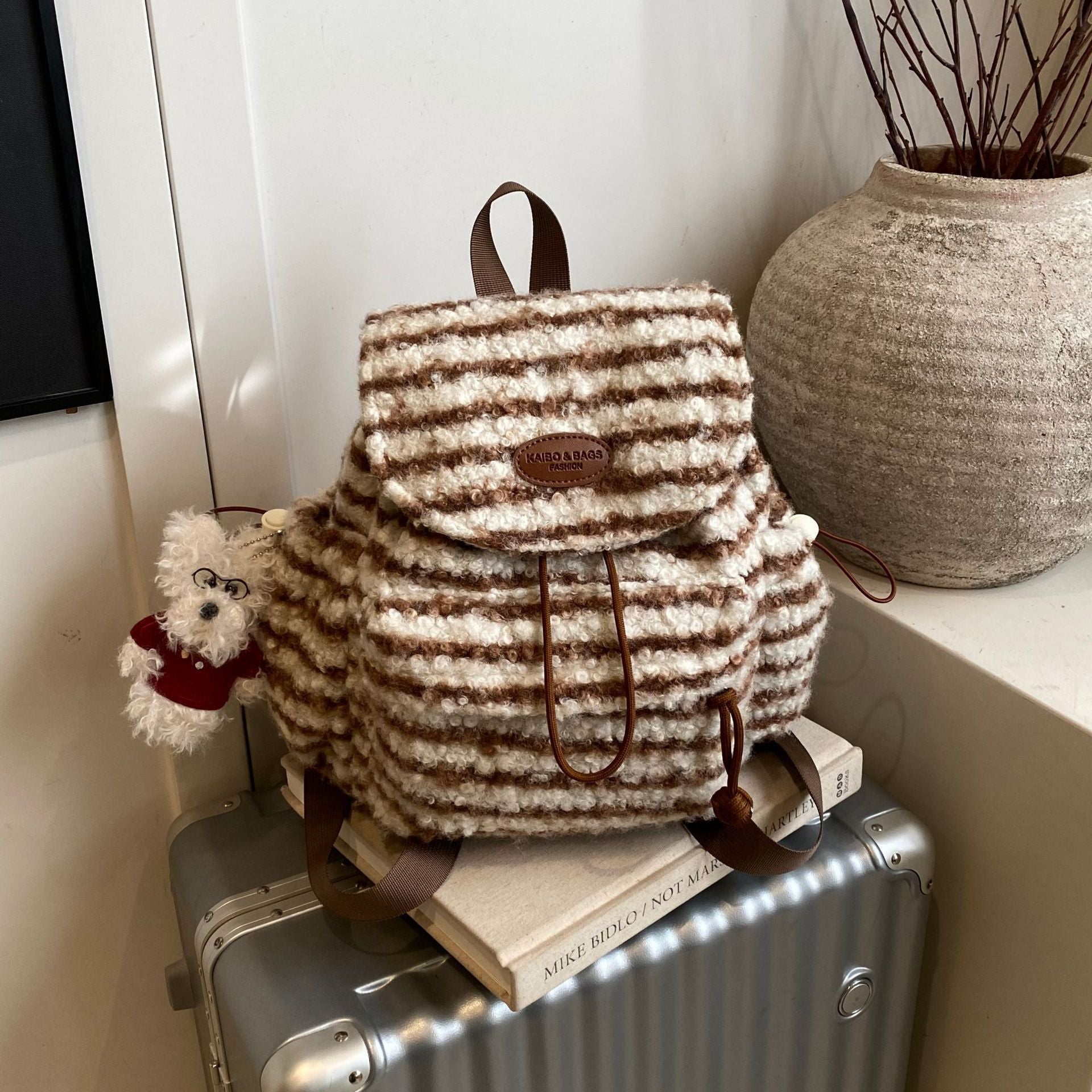 Retro Striped Large Capacity Commuter Backpack