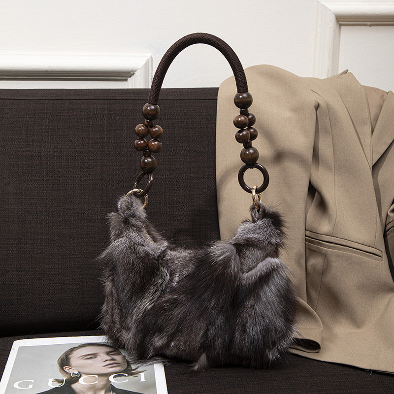 Contrasting Color Plush Shoulder Bag - Large Capacity Casual Fashion