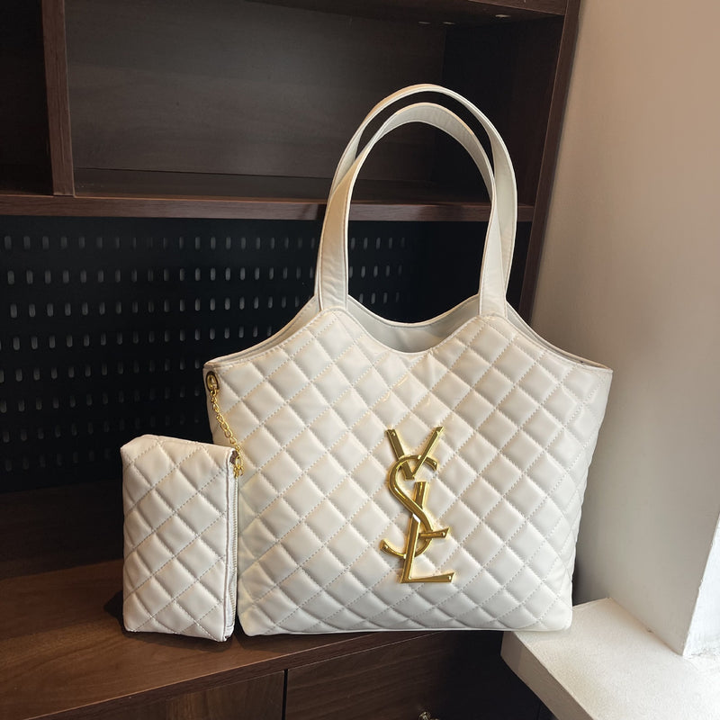 Light Luxury Retro Diamond Tote Handbag for Women Large Capacity