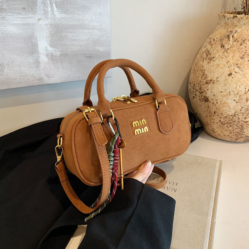 Frosted Woven Bowling Bag Shoulder Crossbody Handbag