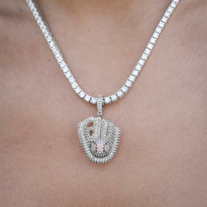 Iced Baseball Pendant in White Gold