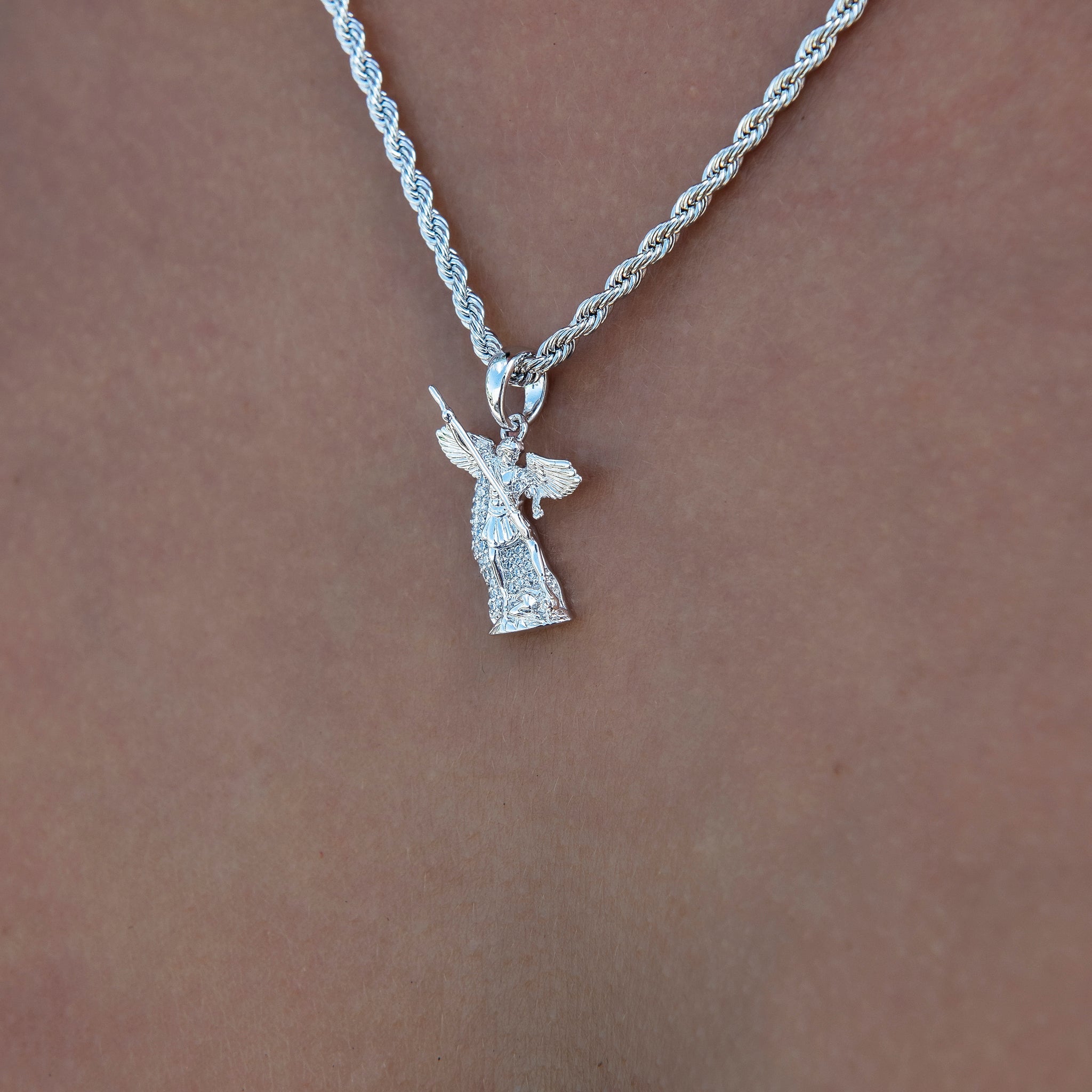 Micro Saint Michael Pendant in White Gold