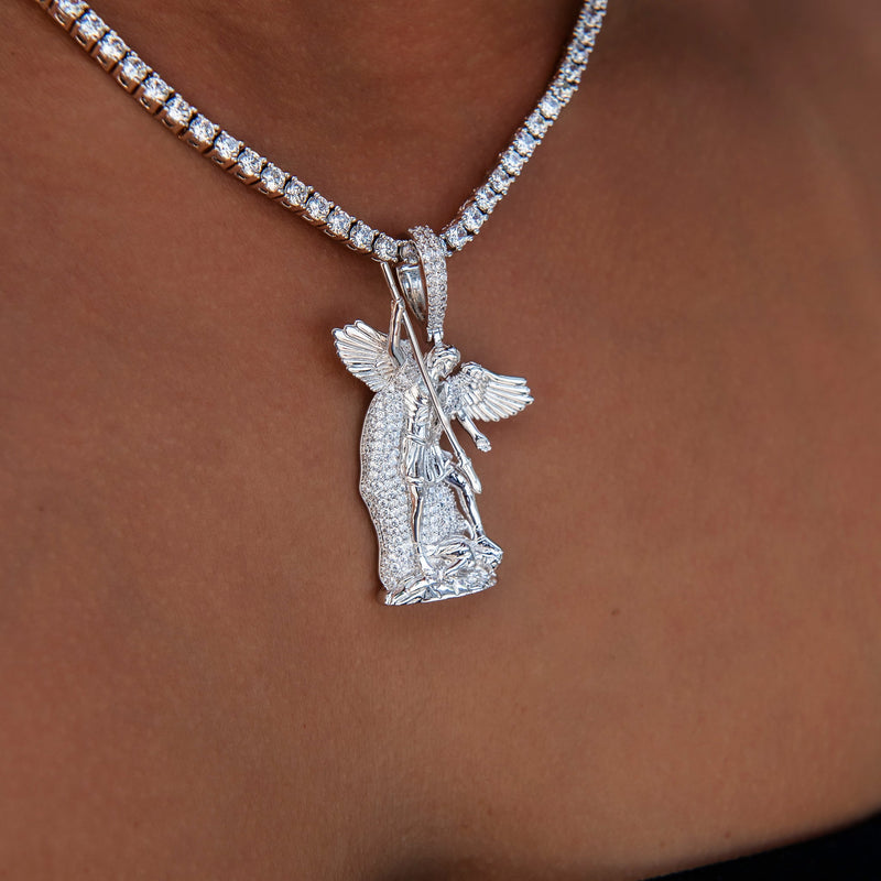 Saint Michael Pendant in White Gold
