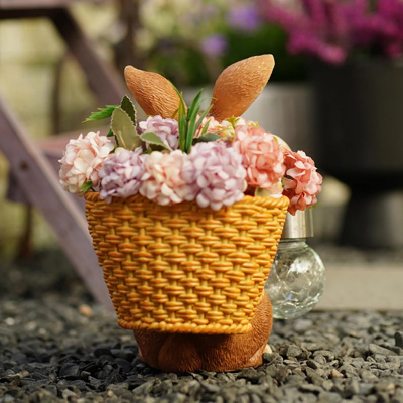 Vaso da fiori con luce solare per coniglio da giardino 