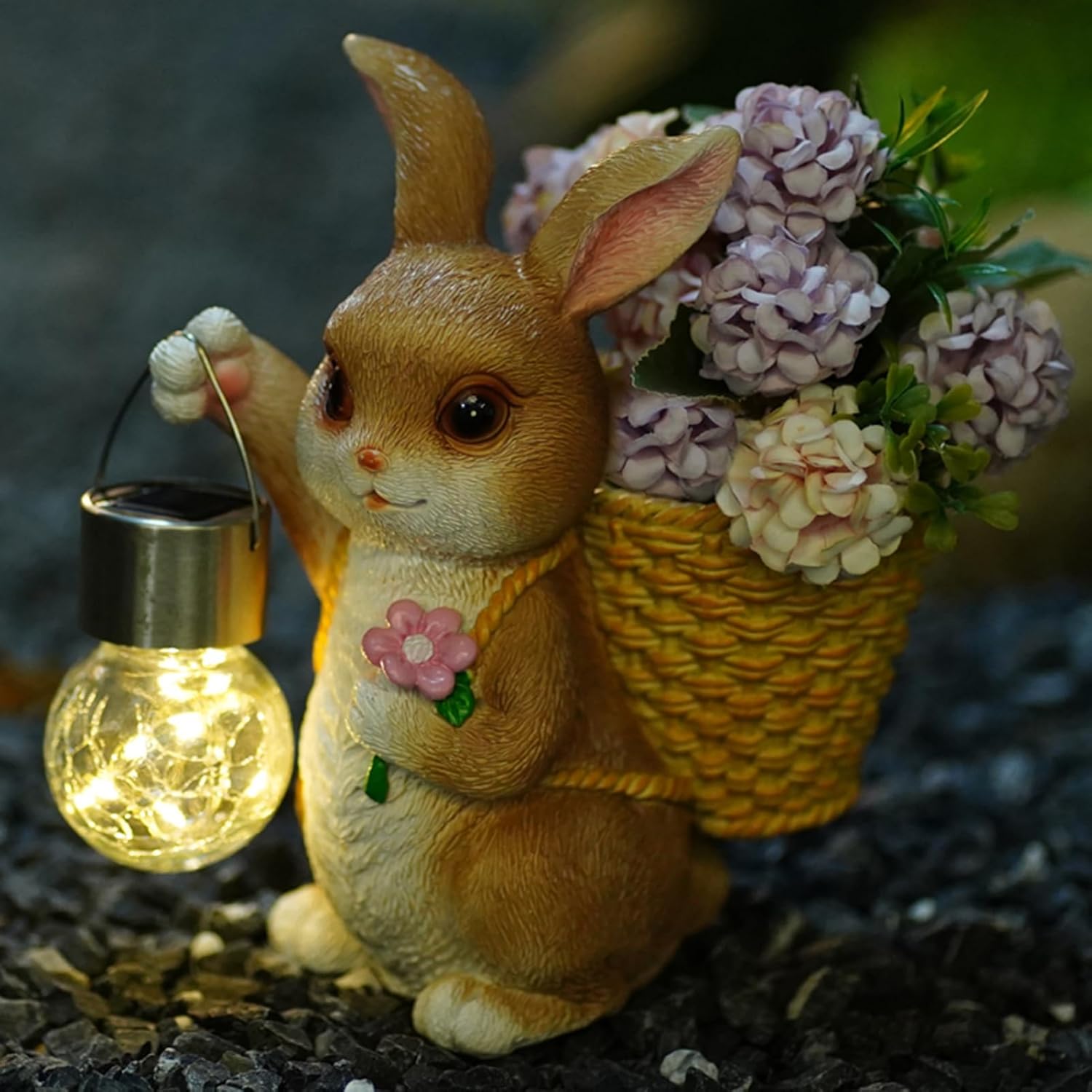 Vaso da fiori con luce solare per coniglio da giardino 