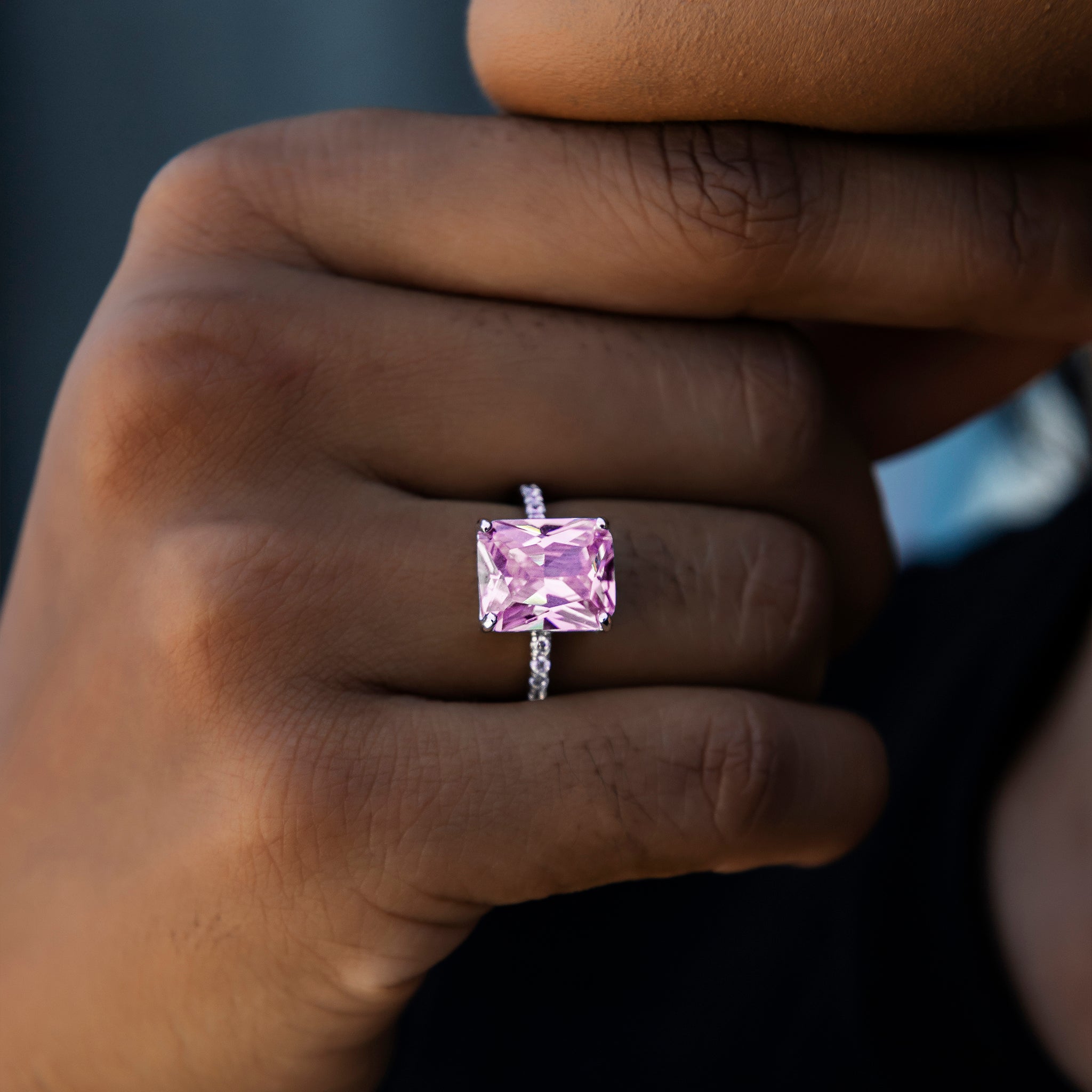 Pink Cocktail Ring in White Gold Vermeil