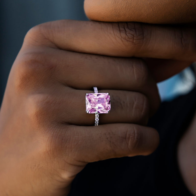 Pink Cocktail Ring in White Gold Vermeil