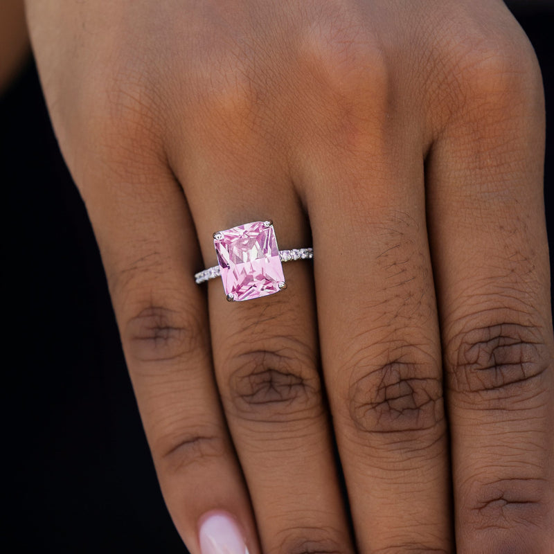 Pink Cocktail Ring in White Gold Vermeil