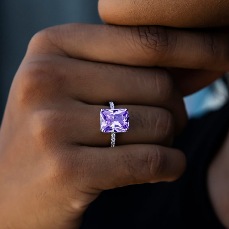 Purple Cocktail Ring in White Gold Vermeil