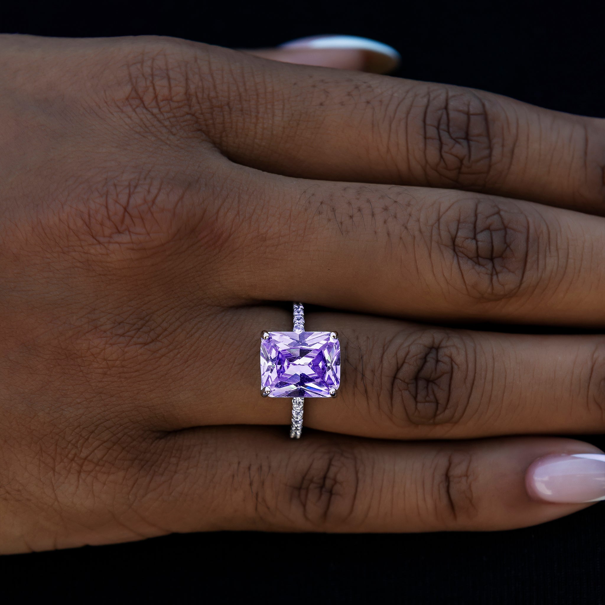 Purple Cocktail Ring in White Gold Vermeil