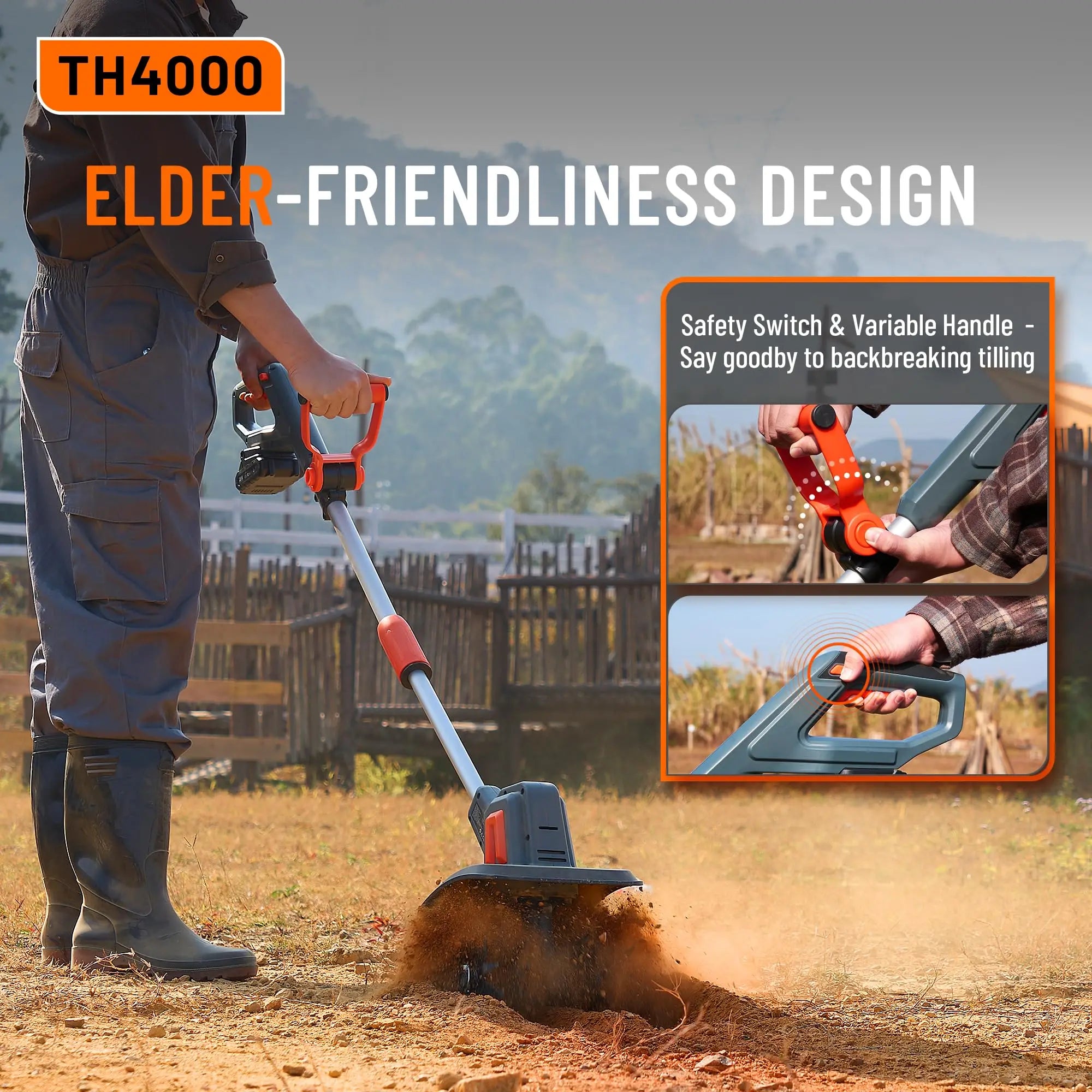 TaskStar Cordless Electric Tiller Garden Cultivator Lightweight Soil Digger Garden Weeding Rotavator Fit Makita 18V Battery Pin